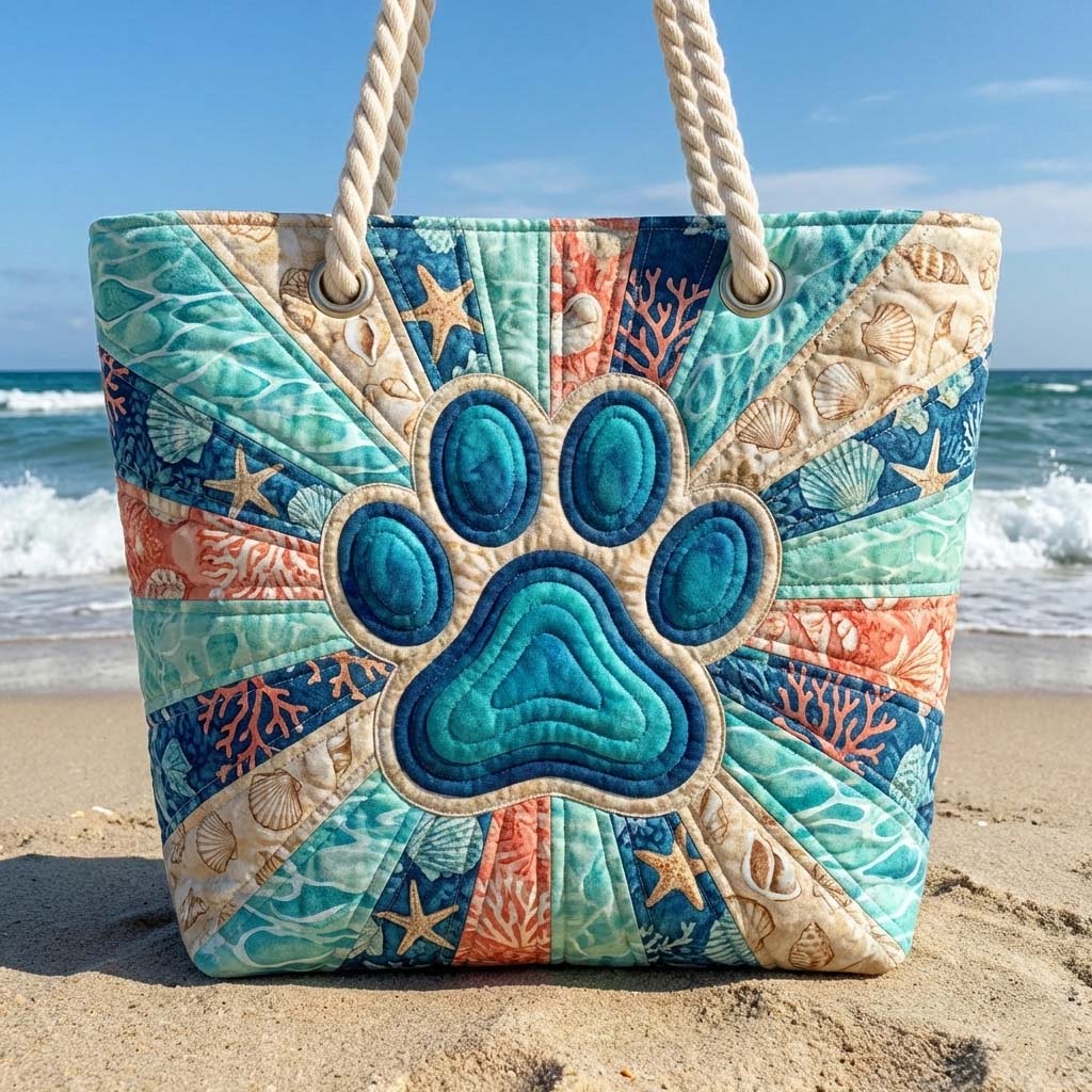 Χειροποίητη Τσάντα Θαλάσσης – Paw Prints Motif