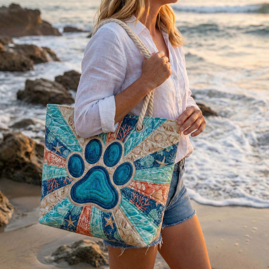 Χειροποίητη Τσάντα Θαλάσσης – Paw Prints Motif