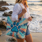 Χειροποίητη Τσάντα Θαλάσσης – Paw Prints Motif