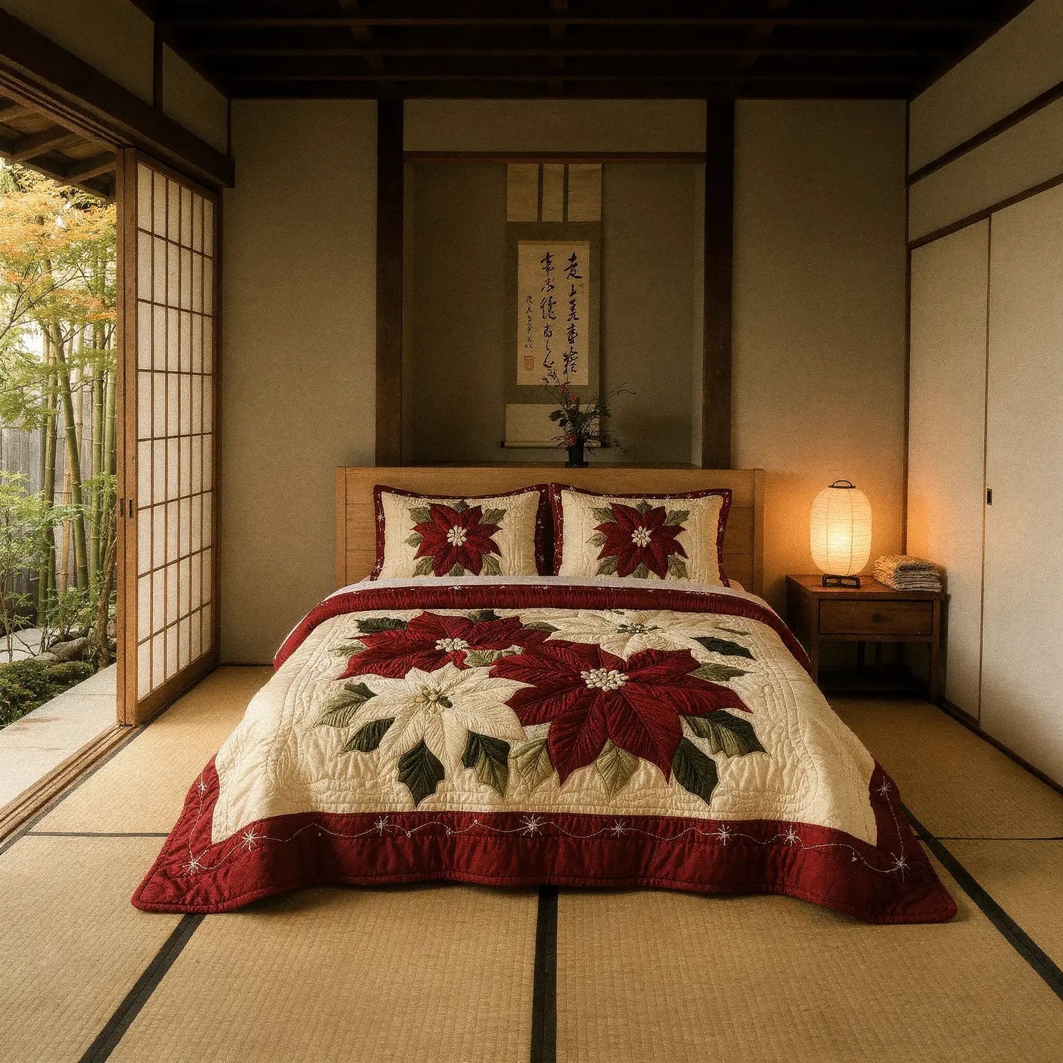Καπιτονέ Σετ Κλινοσκεπασμάτων 3 Τεμαχίων – Winter Poinsettia