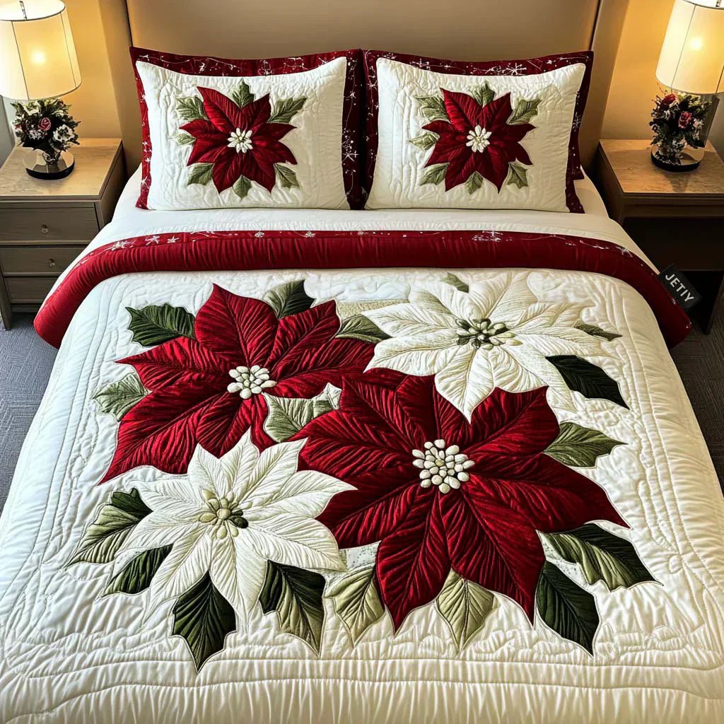 Καπιτονέ Σετ Κλινοσκεπασμάτων 3 Τεμαχίων – Winter Poinsettia